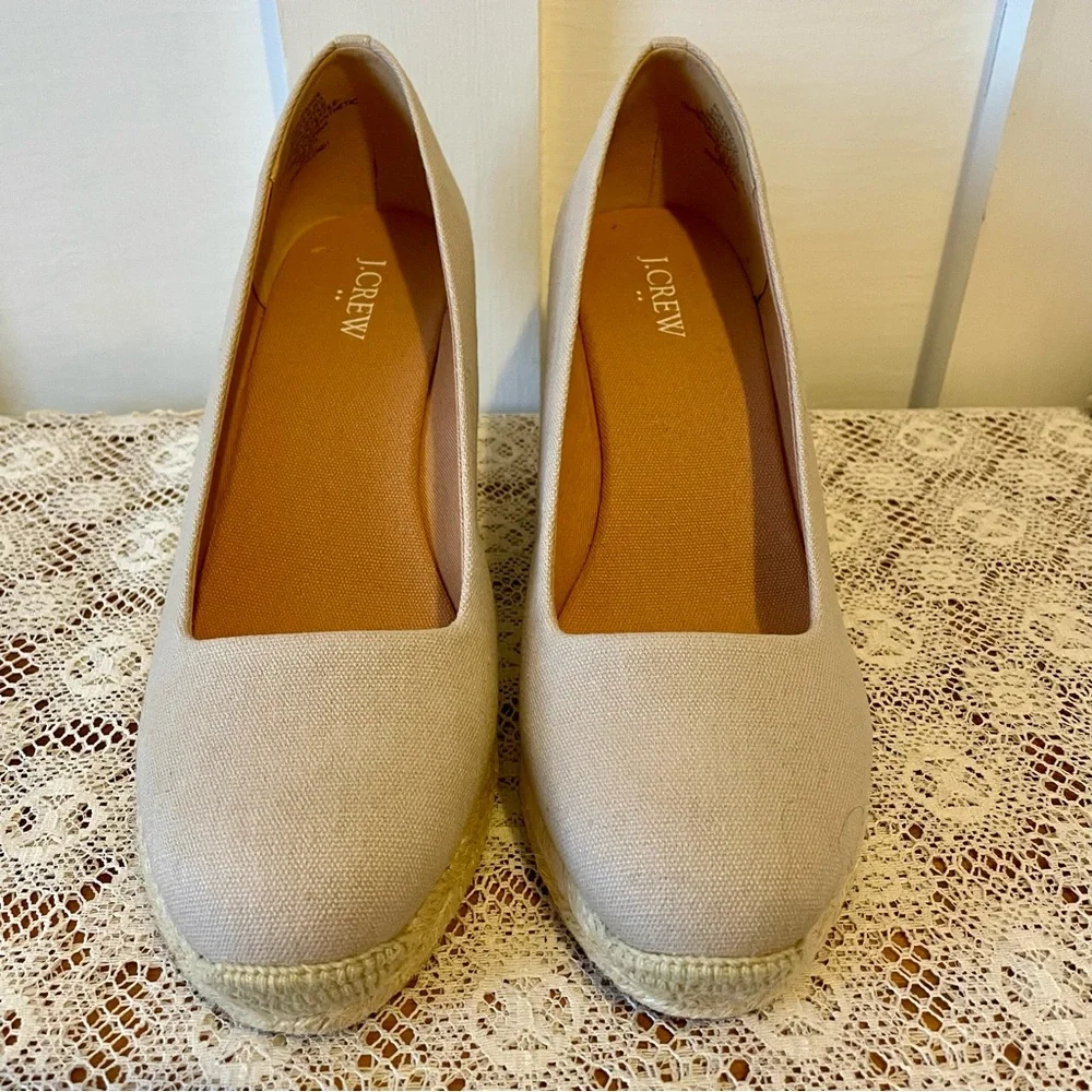 J. Crew New Flax Canvas Espadrille Wedge Shoes AL003 9.5
